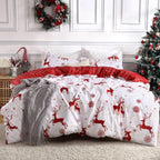 CAROMIO Christmas Duvet Cover Set, Reversible Microfiber Queen Bedding, Red with Reindeer & Snowflake, Includes 2 Pillow Shams