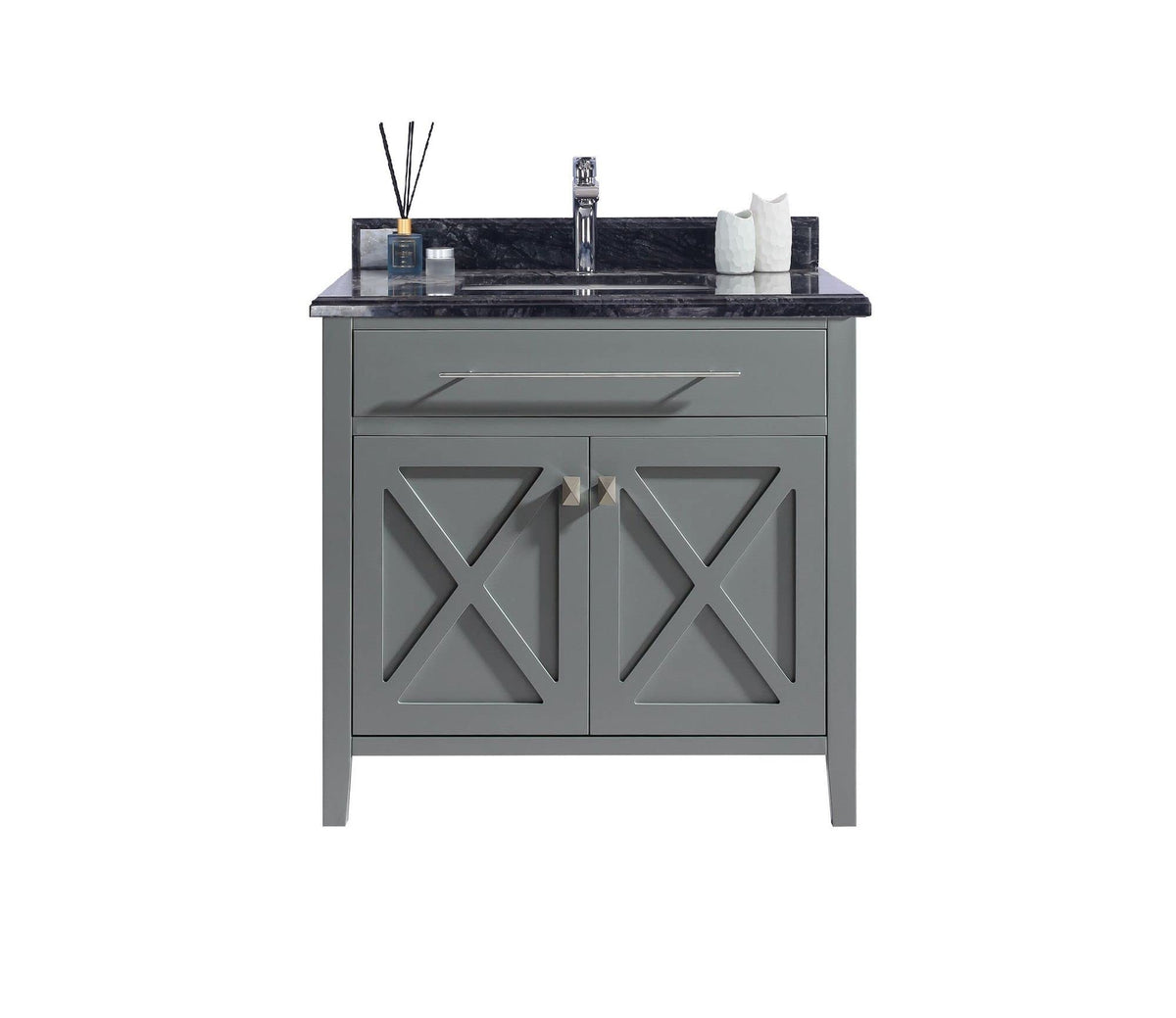 Laviva Wimbledon - 36 - Grey Cabinet Black Wood Marble Countertop