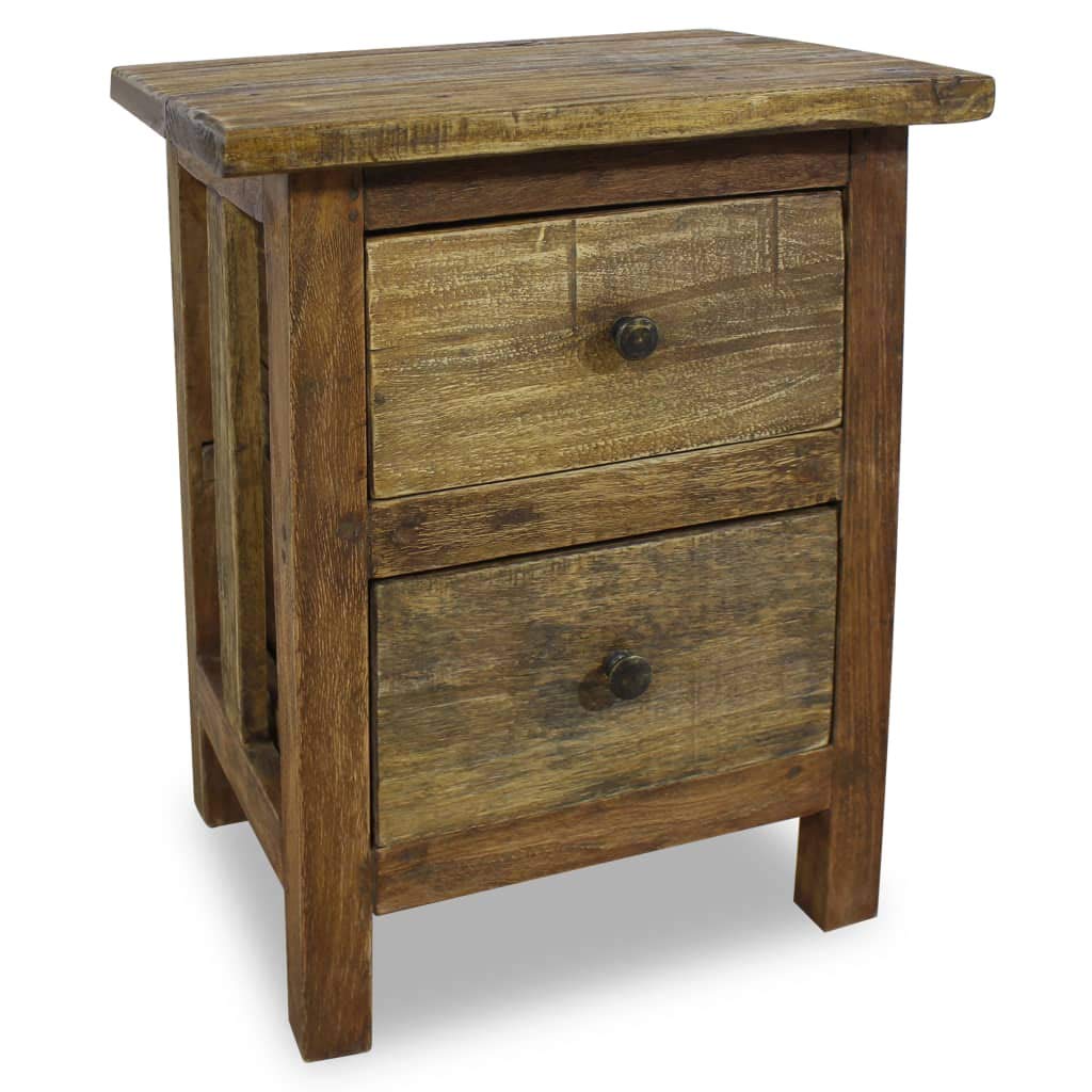 vidaXL Nightstand, Rustic Design Side Table with 2 Drawers, Handmade End Table for Bedroom, Living Room, Solid Reclaimed Wood, 15.7''x11.8''x20.1''