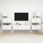 vidaXL TV Cabinet Set 8 Piece Home Indoor Living Room Hanging Wall-Mounted Stereo Plasma HiFi Cabinet TV Unit Furniture White Engineered Wood