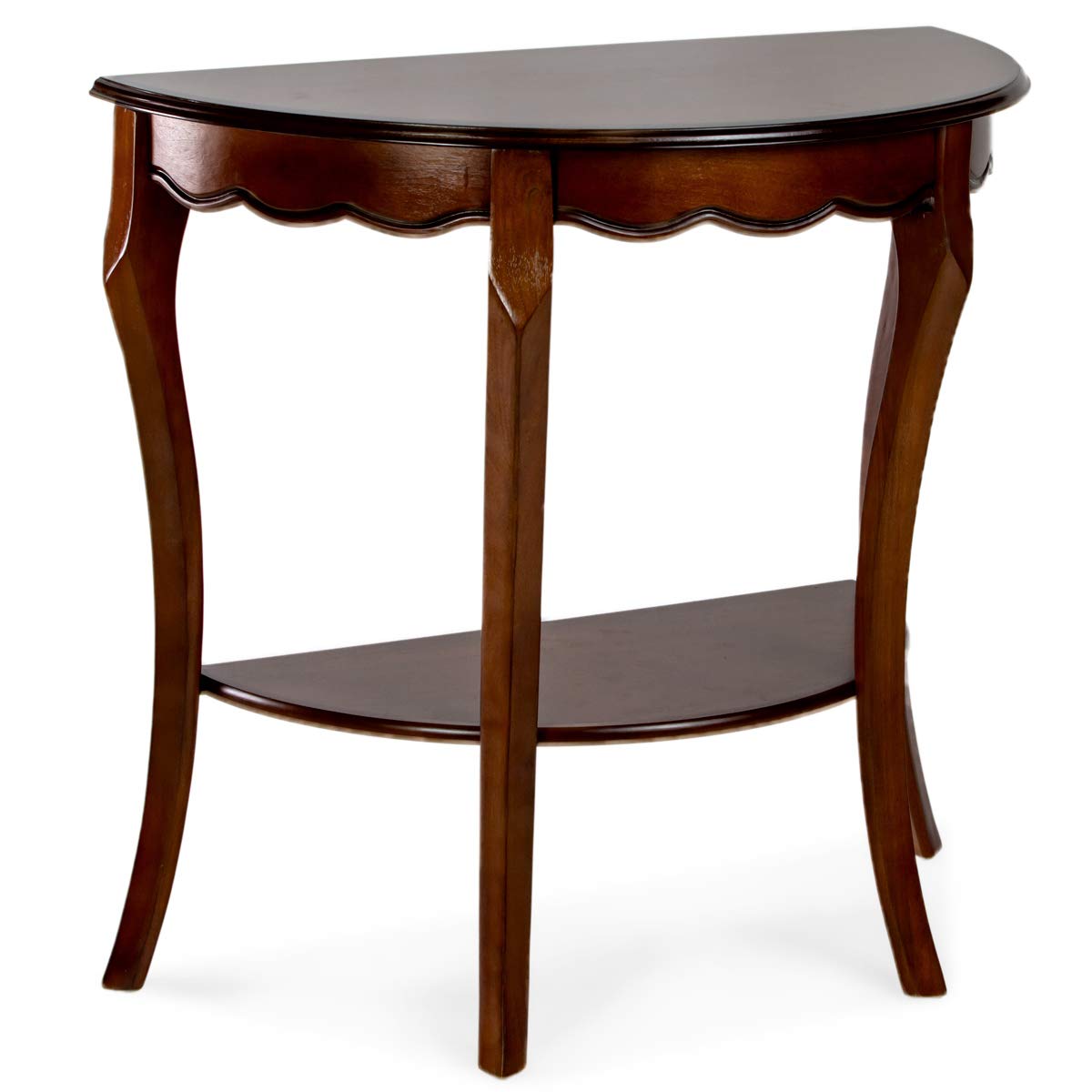 All Things Cedar Classic Accents HR014 Half Moon Console Table | Cherry Wood Console Table | Birch Veneer, Solid Wood Legs, Lower Shelf | Elegant Wooden Entry Table | 32x16.5x30