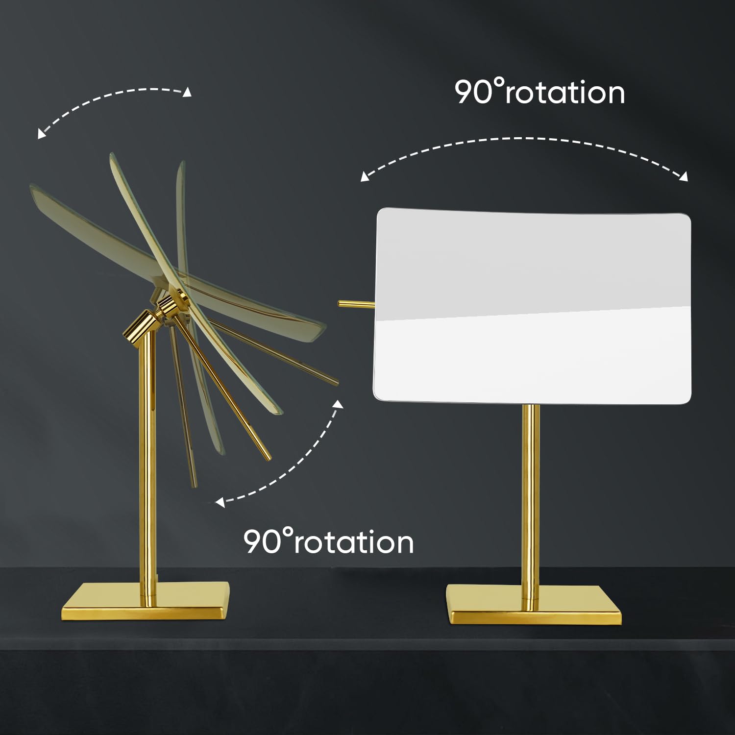 Dowry 5X Tabletop Magnifying Makeup Mirror Adjustable Rectangular Vanity Mirror For Bedroom 304 Stainless Steel Gold Brushed