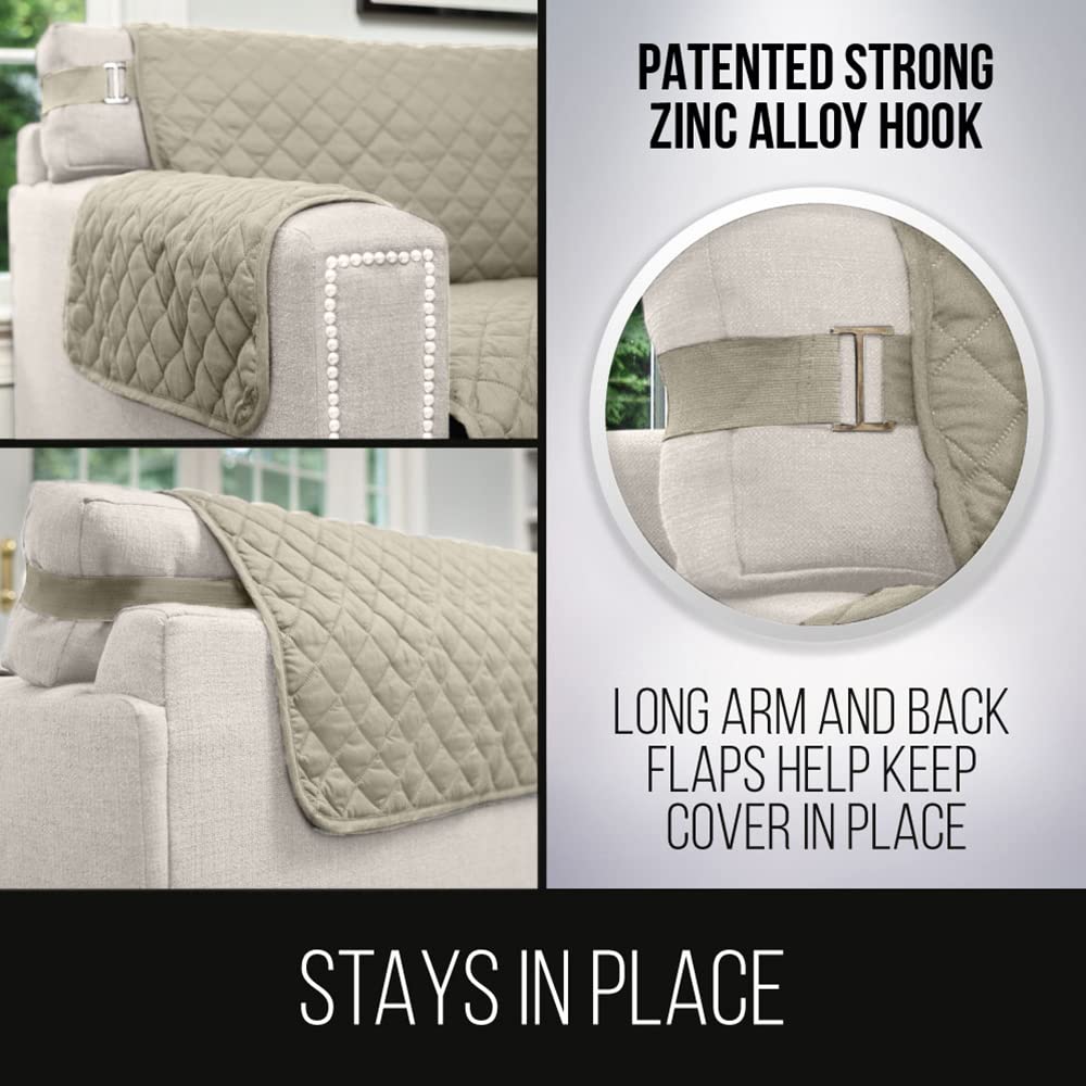 Sofa Shield Patented Chair Slipcover, Reversible Tear Resistant Soft Quilted Microfiber, 48” Seat Width, Durable Furniture Stain Protector With Straps, Washable Cover For Dogs, Kids, Light Taupe