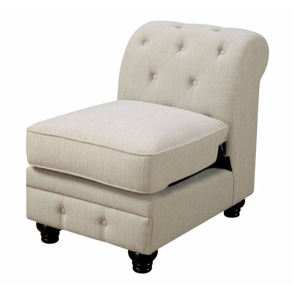 Benjara, Ivory Benzara Fabric Upholstered Armless Sofa Chair