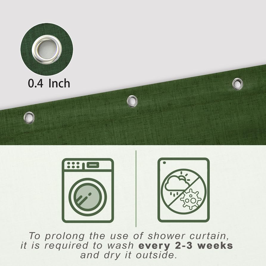 Koufall Olive Green Waterproof Linen Fabric Shower Curtain For Bathroom 36X72 Inches Long