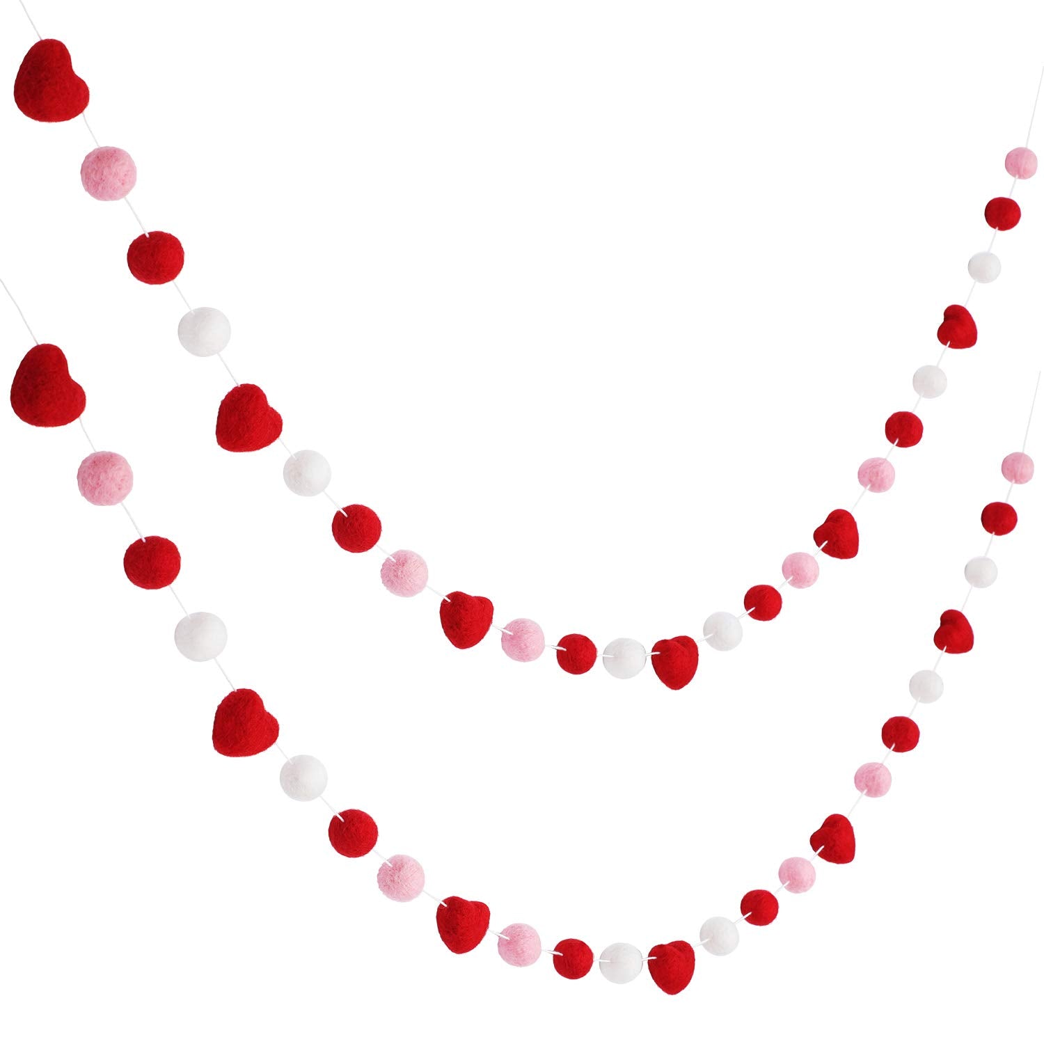Boao 2 Pieces Felt Garlands Decorations Red Pink Ball and Heart Hanging Garland Felt Pom Pom Ball Heart Banners for Party Home D