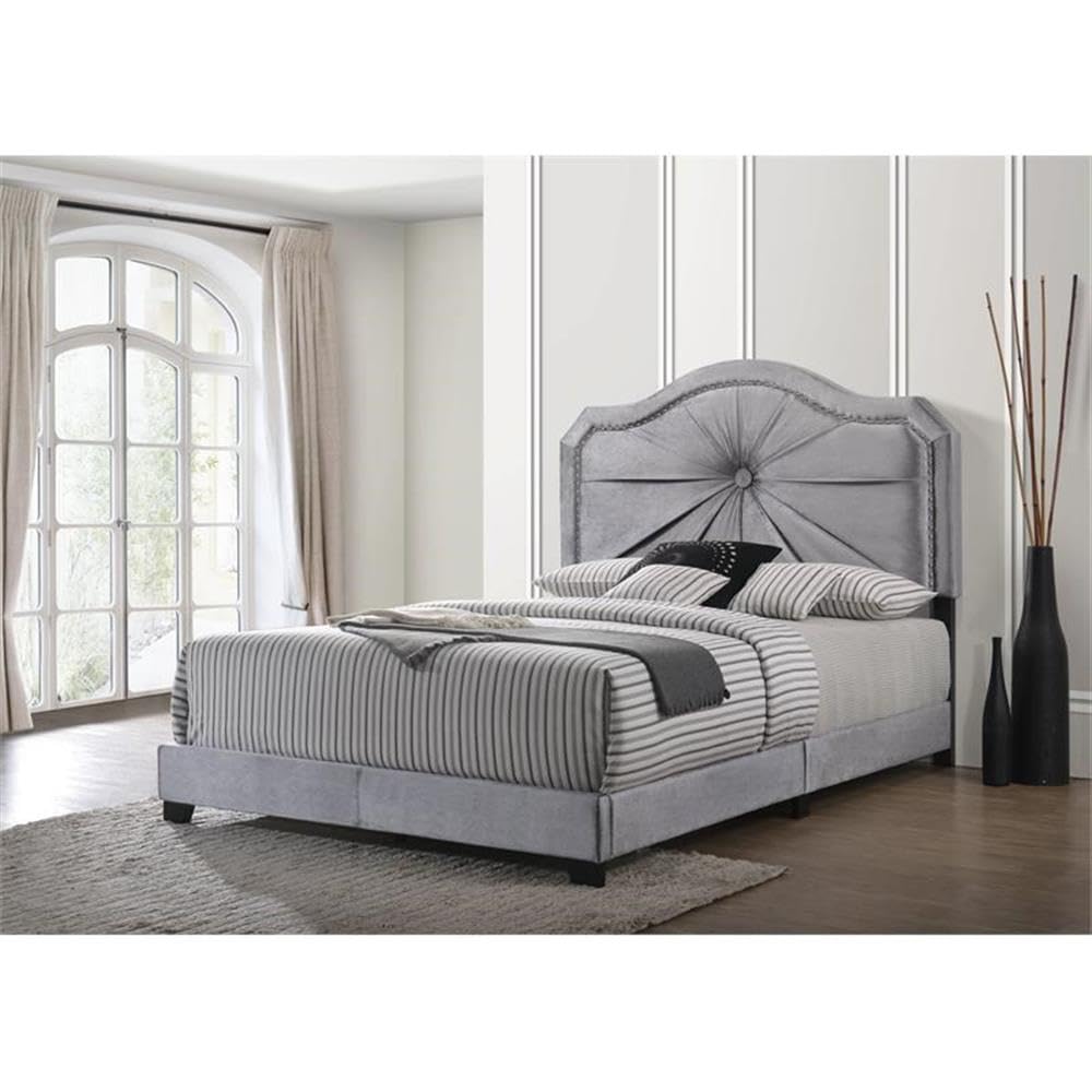 Acme Frankie Queen Bed in Gray Velvet