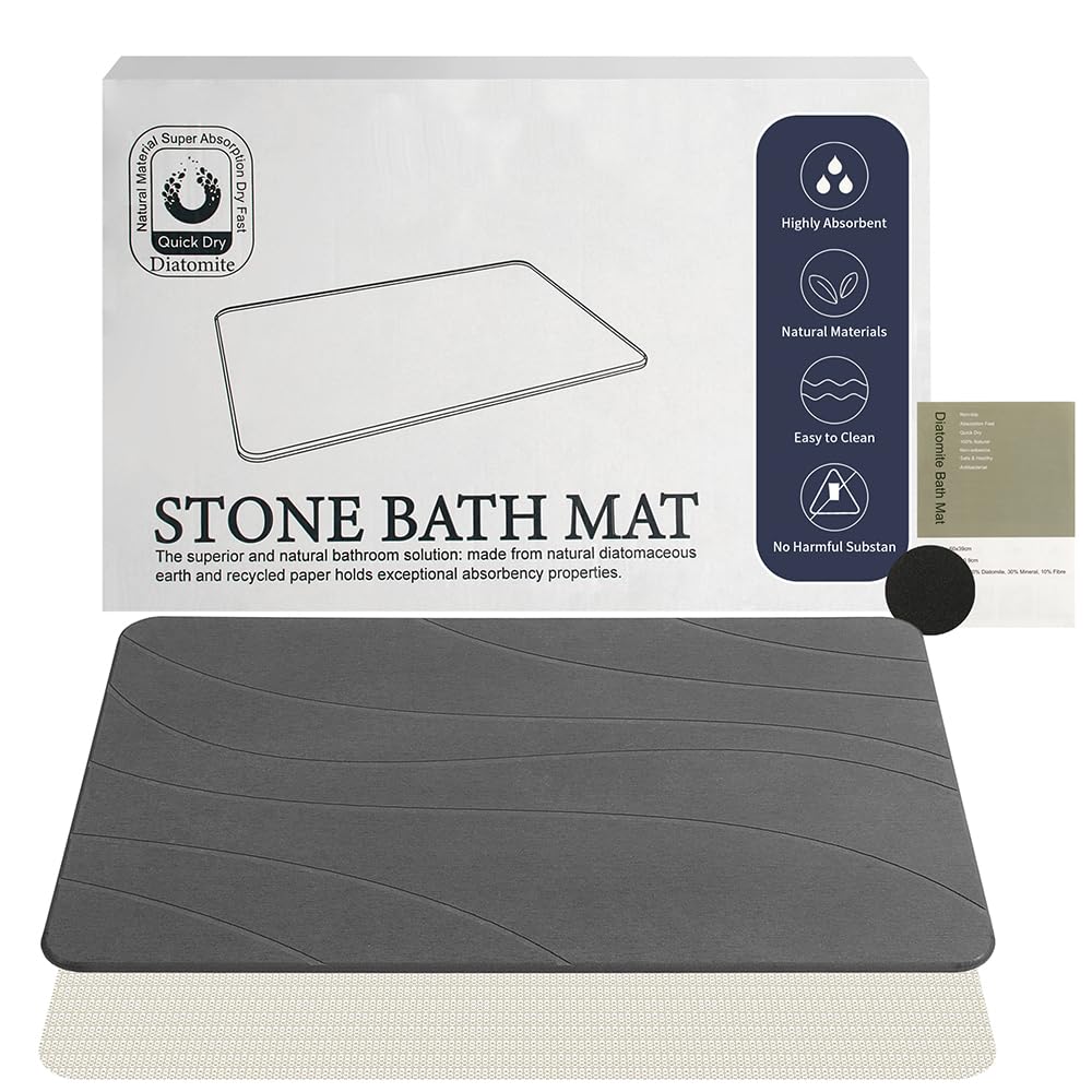 Robinuspc Stone Bath Mat, Quick Drying Bath Mat for Bathroom, Diatomaceous Earth Mat, Quick Dry Shower Mat, Fast Absorbent, Eleg