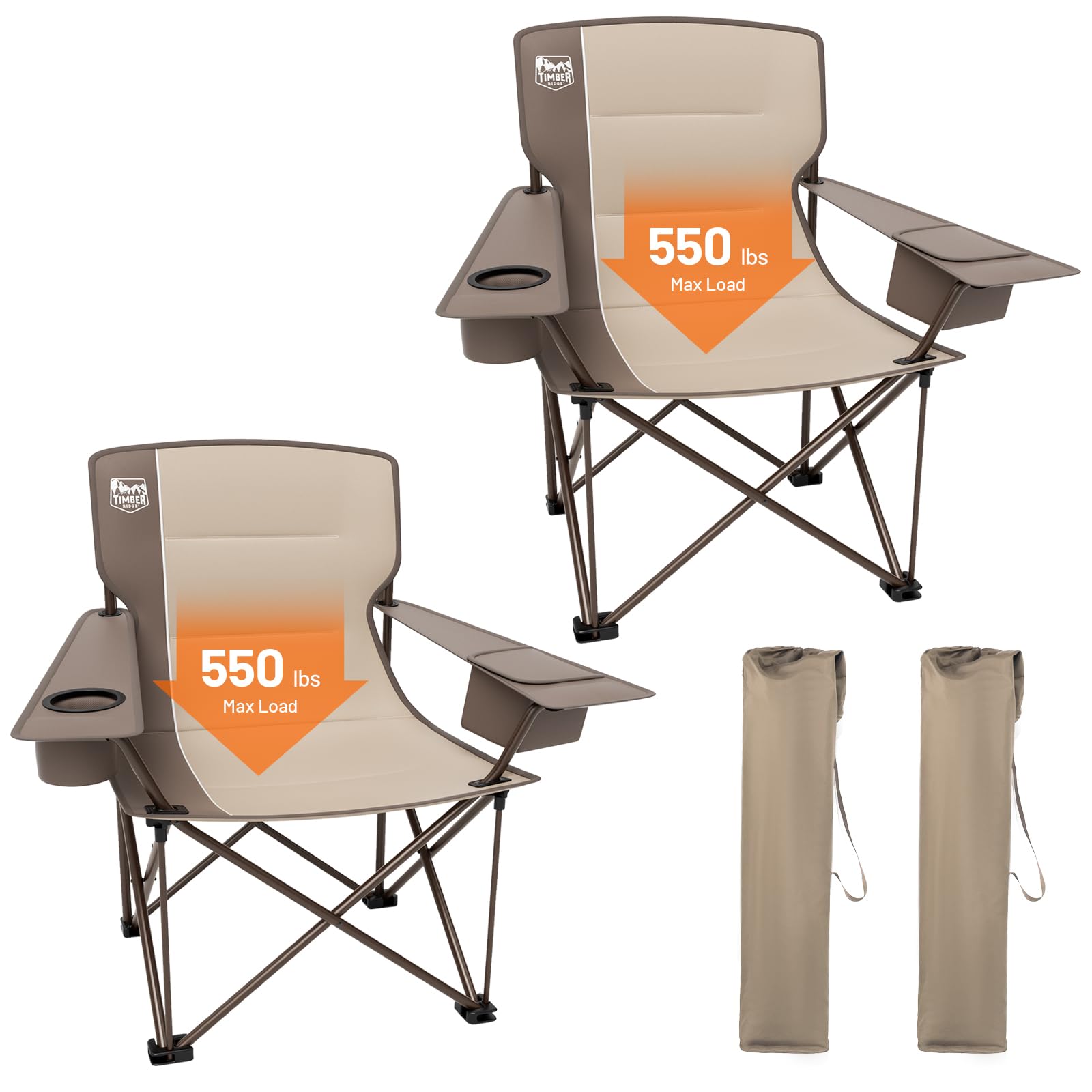 TIMBER RIDGE Oversized Folding Camping Chair for Adults, Support 550 LBS Heavy Duty with Cup Holder Side Pocket for Camp, Lawn, 