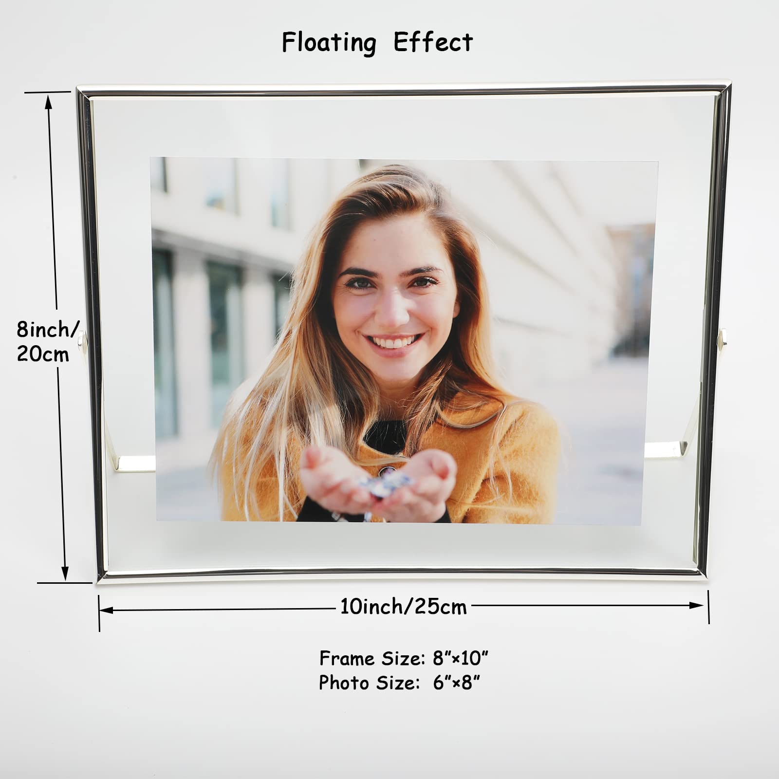 Ahago Silver Floating Frame(8''  10'', Horizontal), For Picture Sizes 7X9, 6X8, 5X7, Tabletop Shelf Photo Frames, Classy Gift Fo