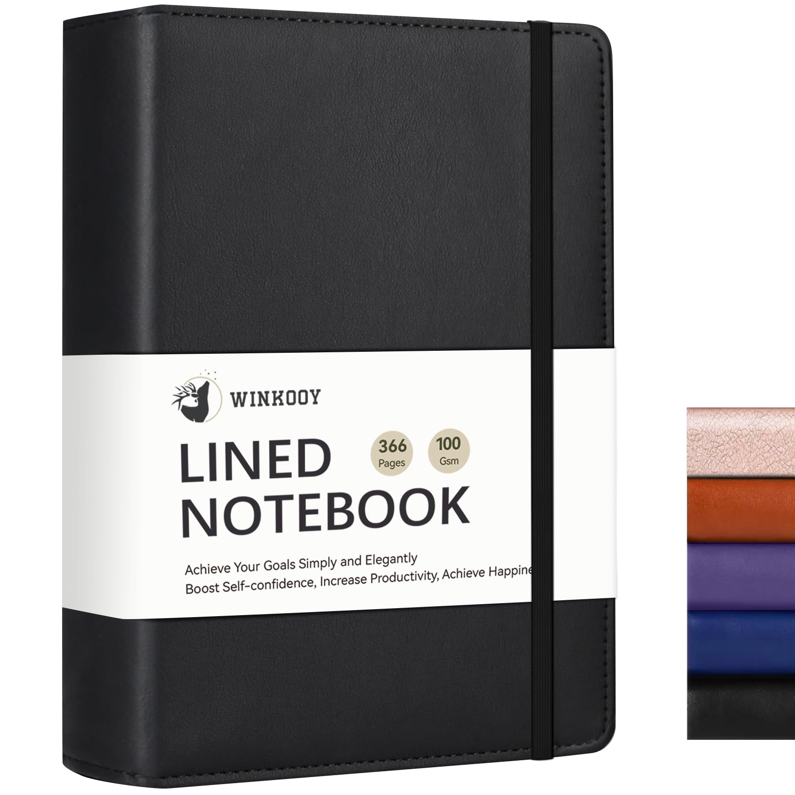 Winkooy Lined Journal Notebook, 366 Pages, 100Gsm Leather Hardcover Journals For Writing Thick A5 College Ruled Classic Notebook