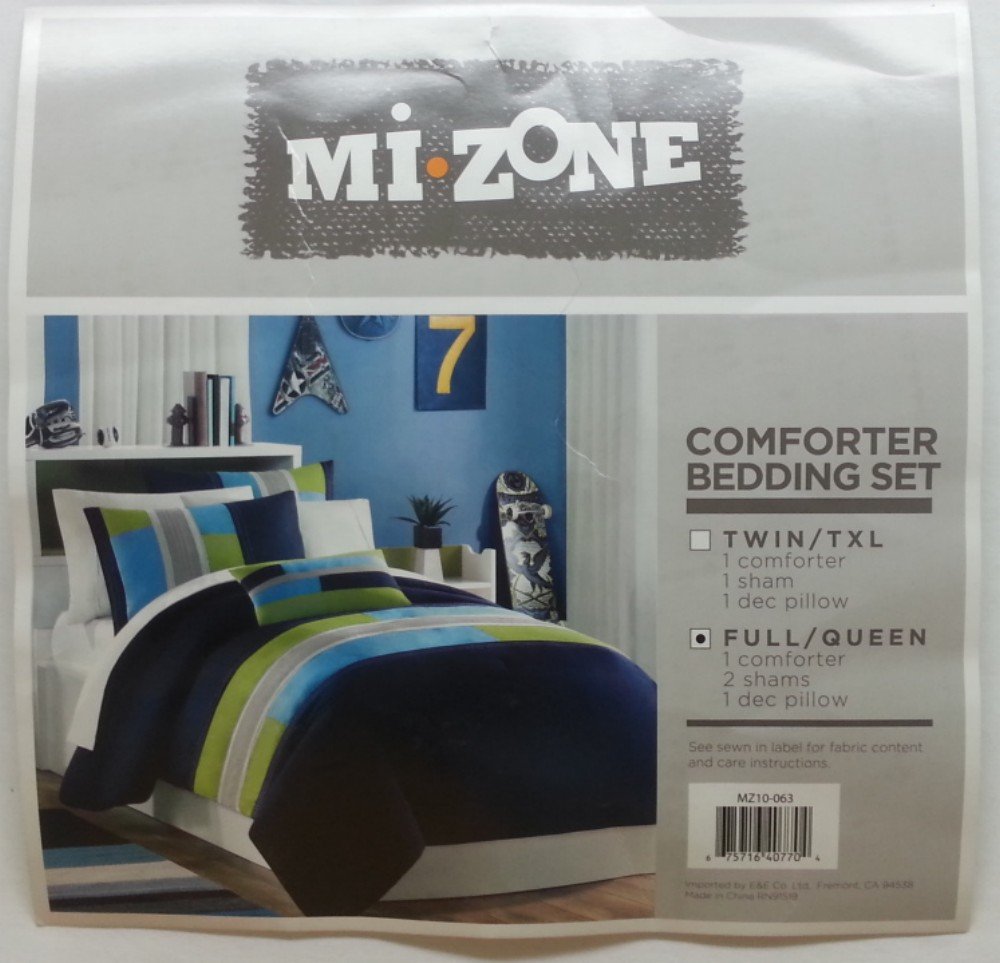 Mi Zone Cozy Comforter Set Geometric Stripes Vibrant Color Design All Season Bedding Matching Shams, Decorative Pillow, Full/Que