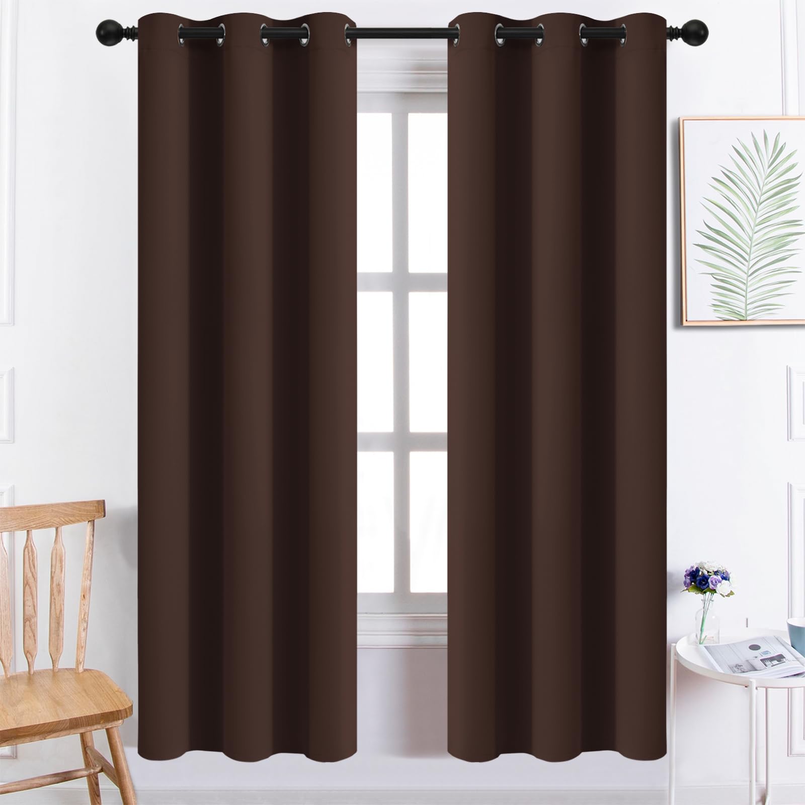 Yakamok Premium Room Darkening Thermal Insulated Curtains For Bedroom/Living Room - Classic Grommet Top (2 Panels, Chocolate Bro