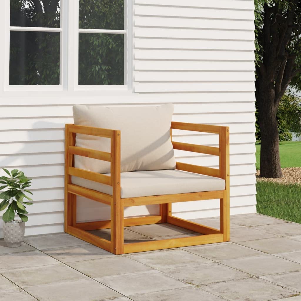 vidaXL-Patio Chair with Light Gray Cushions-Solid Acacia Wood-Outdoor Furniture-Perfect Garden Seating-Modular Design-Weatherproof Protection Recommended