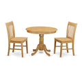 East West Furniture ANNO3-OAK-W 3 Piece Dining Room Table Set Contains a Round Wooden Table with Pedestal and 2 Kitchen Dining Chairs, 36x36 Inch, Oak