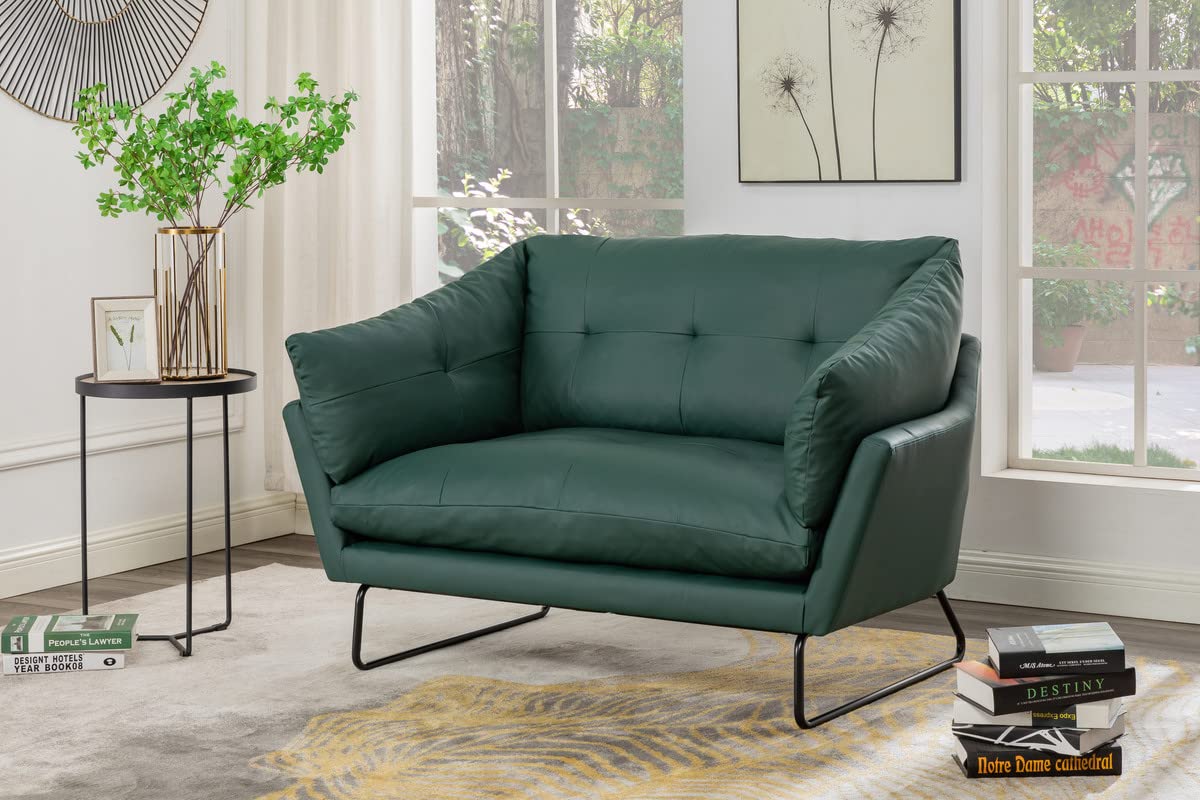 Lilola Home Karla Green PU Leather Contemporary Loveseat and Ottoman - Thumbnail 3