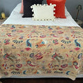 REGMESS Bird Print Cotton Handmade Bedspread Kantha Quilt King Size Bohemian Bedspread Kantha Quilt Single (90 X 108 Inches (Que
