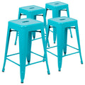 24 High Metal Counter-Height, Indoor Bar Stool in Teal - Stackable Set of 4