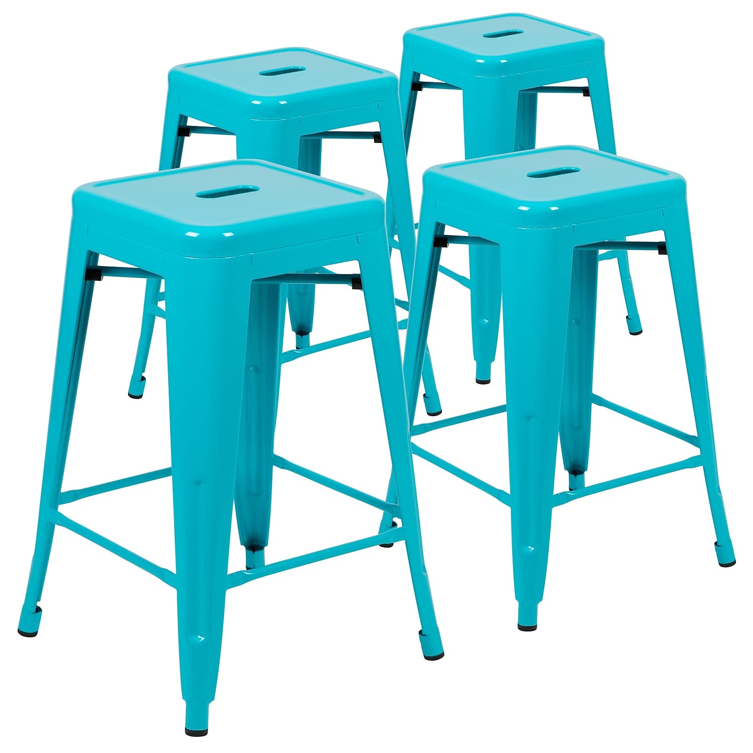 24 High Metal Counter-Height, Indoor Bar Stool in Teal - Stackable Set of 4