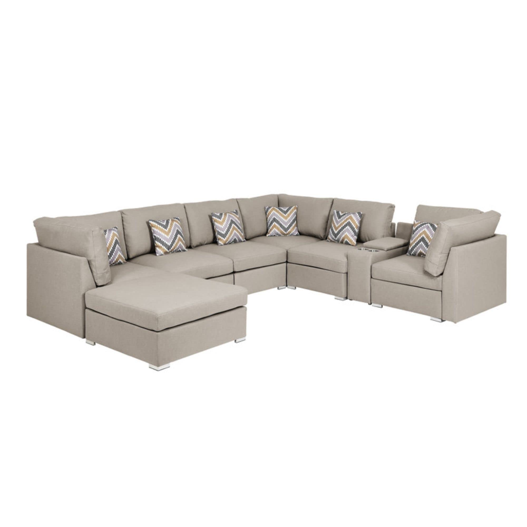 Lilola Home Amira Beige Fabric Reversible Modular Sectional Sofa - Thumbnail 2