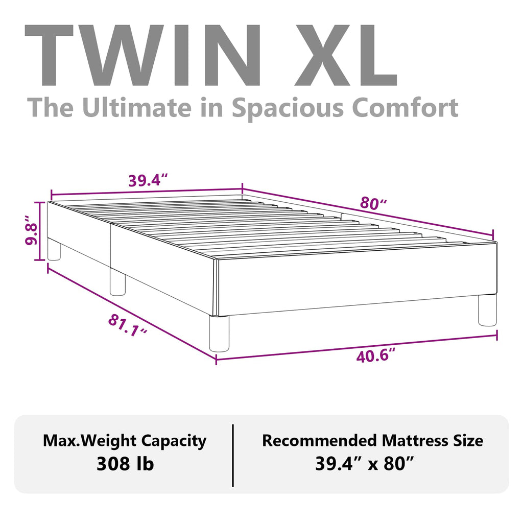 vidaXL Twin XL Size Bed Frame with Plywood Slats, Platform Bed Frame, Faux Leather Upholstered Mattress Foundation, No Box Spring Needed & Easy Assembly, White, Without Mattress