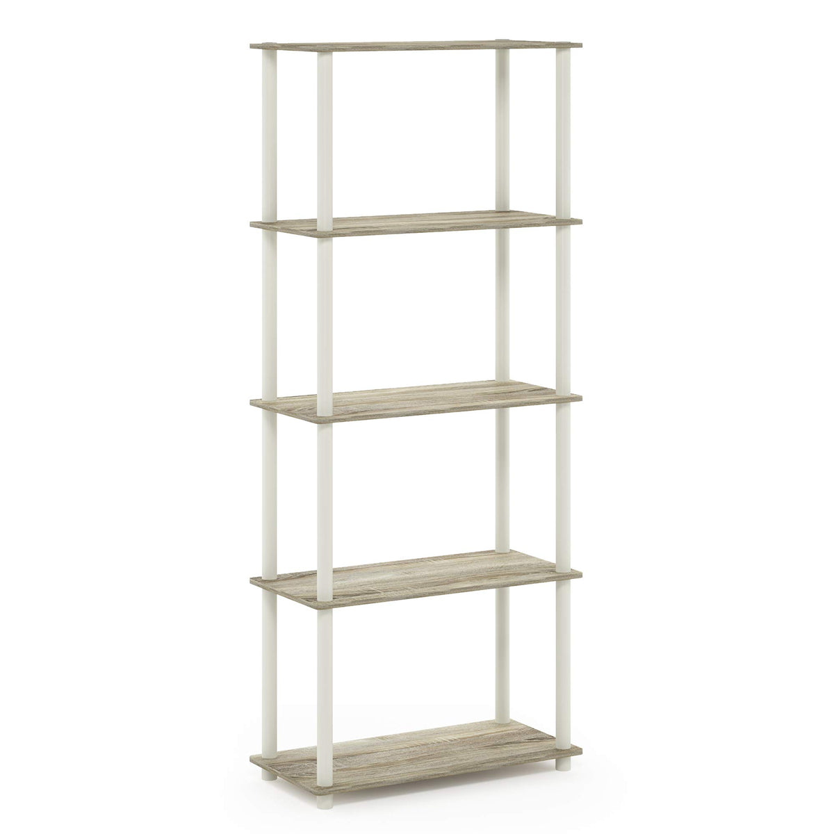 Furinno Turn-N-Tube 5-Tier Multipurpose Shelf / Display Rack / Storage Shelf / Bookshelf, Round Tubes, Sonoma Oak/White