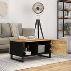 vidaXL Solid Wood Mango and Engineered Wood Coffee Table - Industrial Rectangular Brown Coffee Table with Storage and Practical Door for Living Room