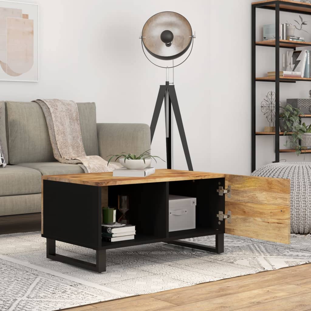 vidaXL Solid Wood Mango and Engineered Wood Coffee Table - Industrial Rectangular Brown Coffee Table with Storage and Practical Door for Living Room