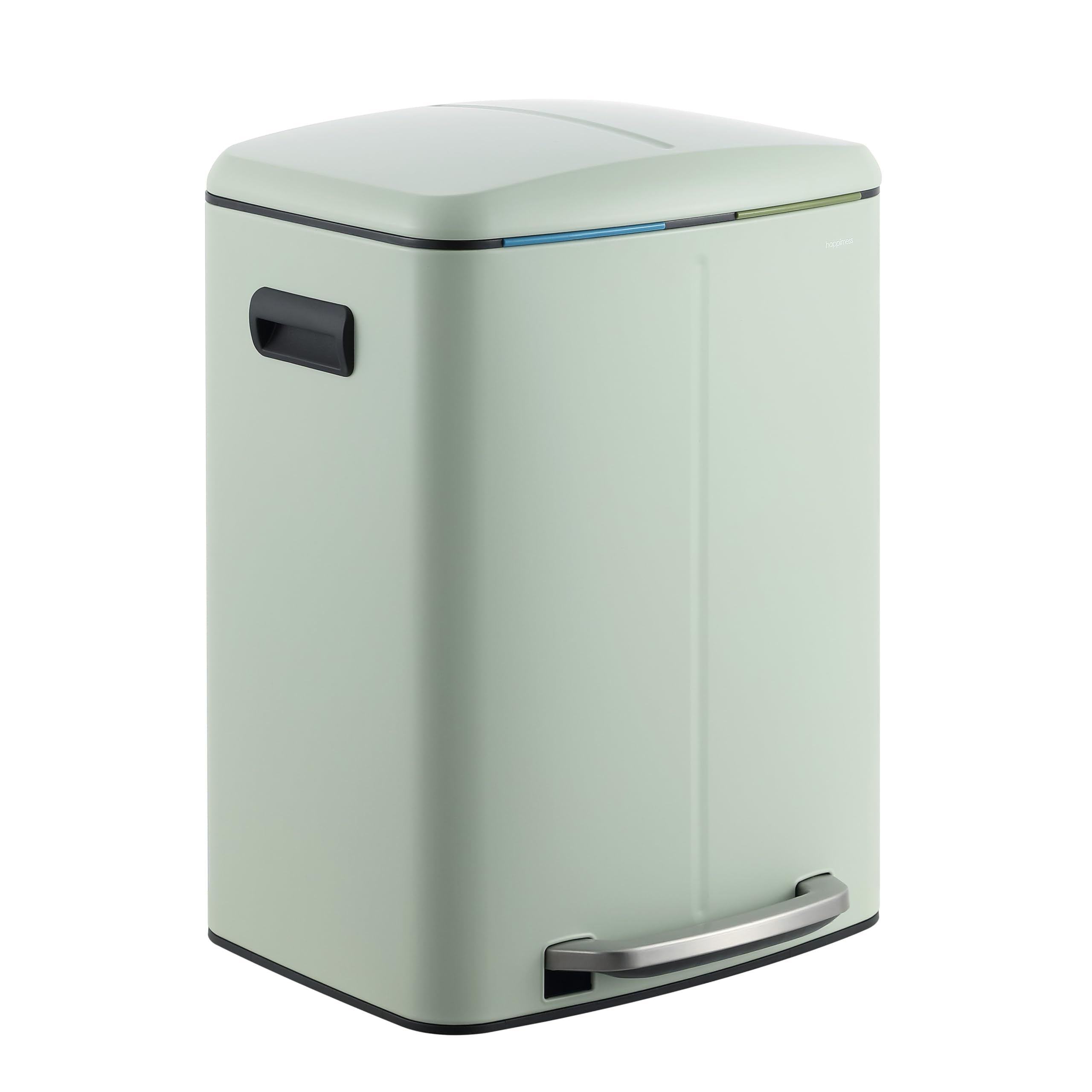 happimess HPM1005E Marco Rectangular 10.6-Gallon Double Bucket Trash Can with Soft-Close Lid, Fingerprint Resistant, Modern, Min