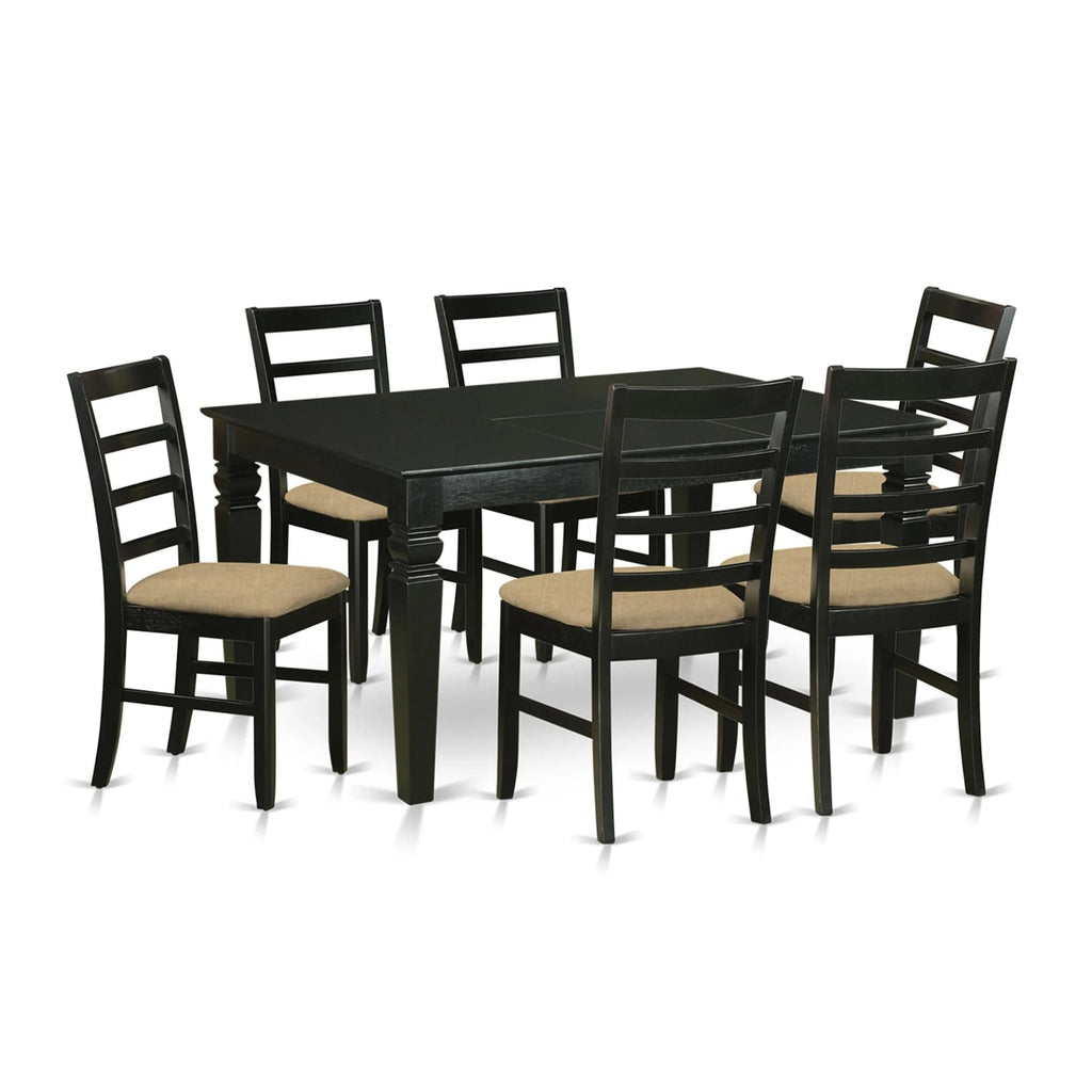 East West Furniture WEPF7-BLK-C 7 Piece Dining Room Table Set Consist of a Rectangle Wooden Table with Butterfly Leaf and 6 Linen Fabric Kitchen Dining Chairs, 42x60 Inch, Black