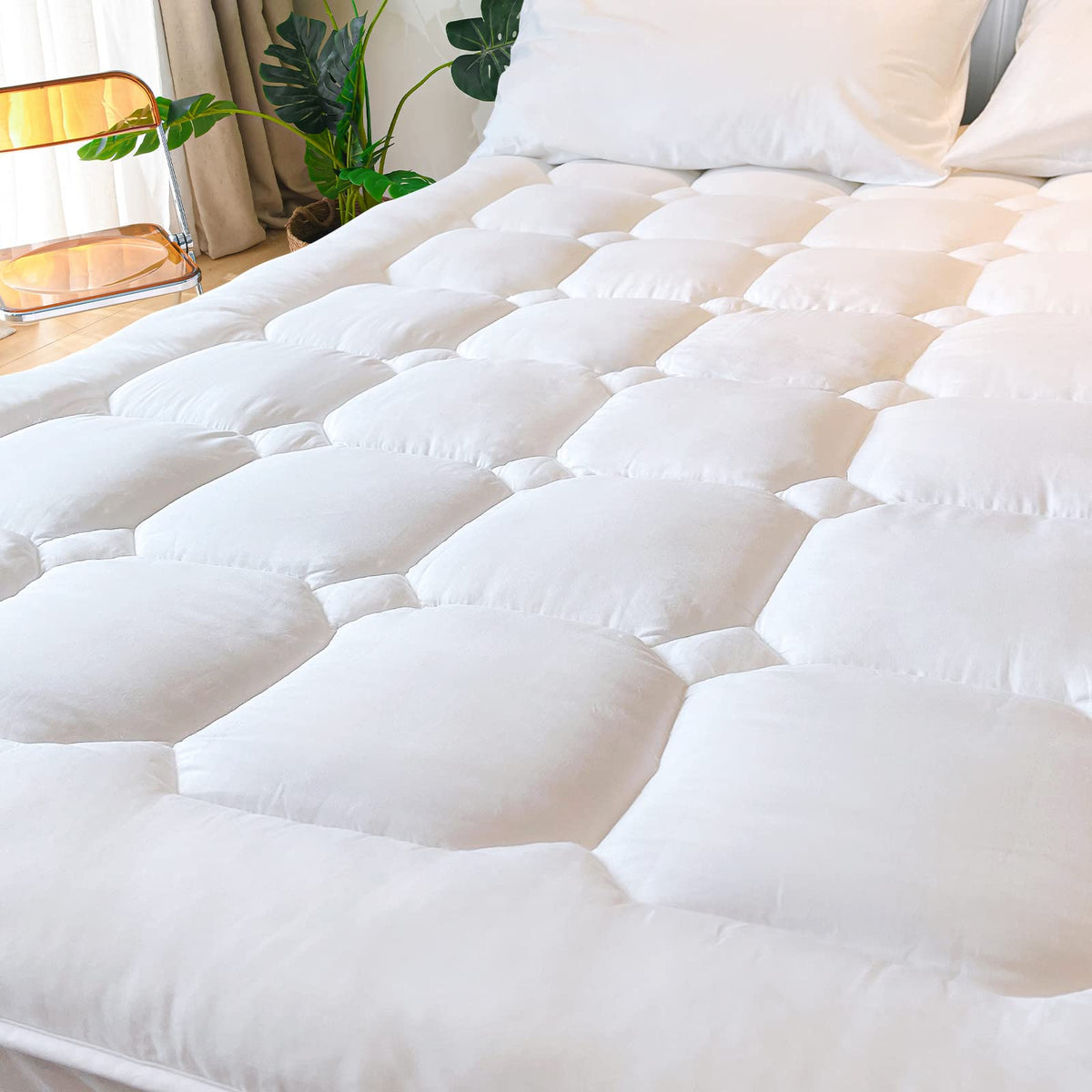 Unilibra Twin Xl Size Bamboo Mattress Pad Cooling, Quilted Fitted Mattress Protector Pillow Top Extra Long Mattress Cover With D