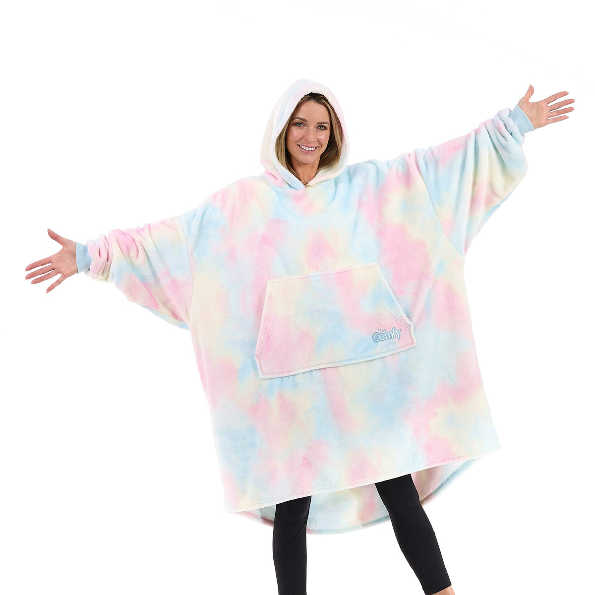The Comfy Dream | Oversized Light Microfiber Wearable Blanket, Seen On Shark Tank, One Size Fits All, (Cotton Candy Tie Dye)