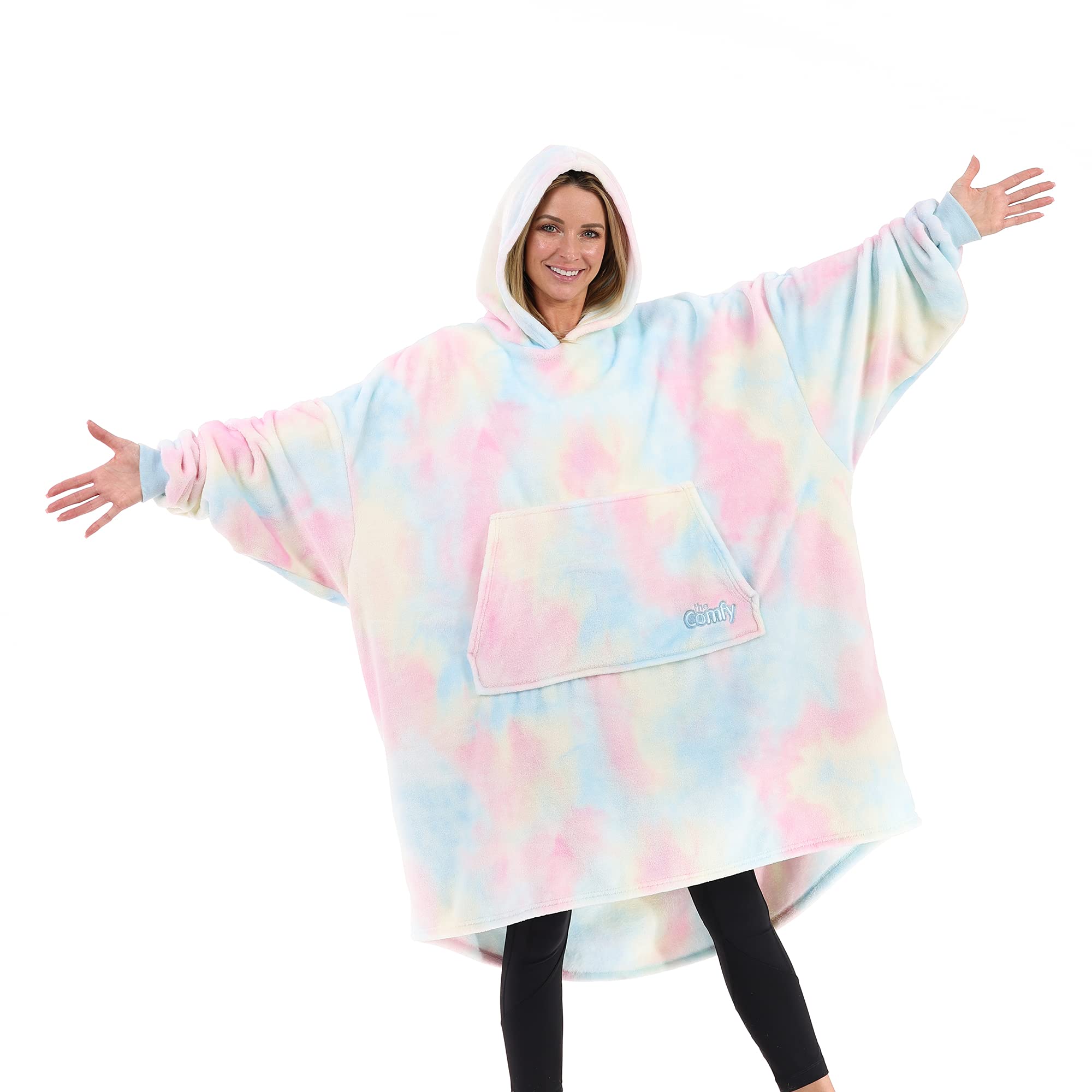 The Comfy Dream | Oversized Light Microfiber Wearable Blanket, Seen On Shark Tank, One Size Fits All, (Cotton Candy Tie Dye)
