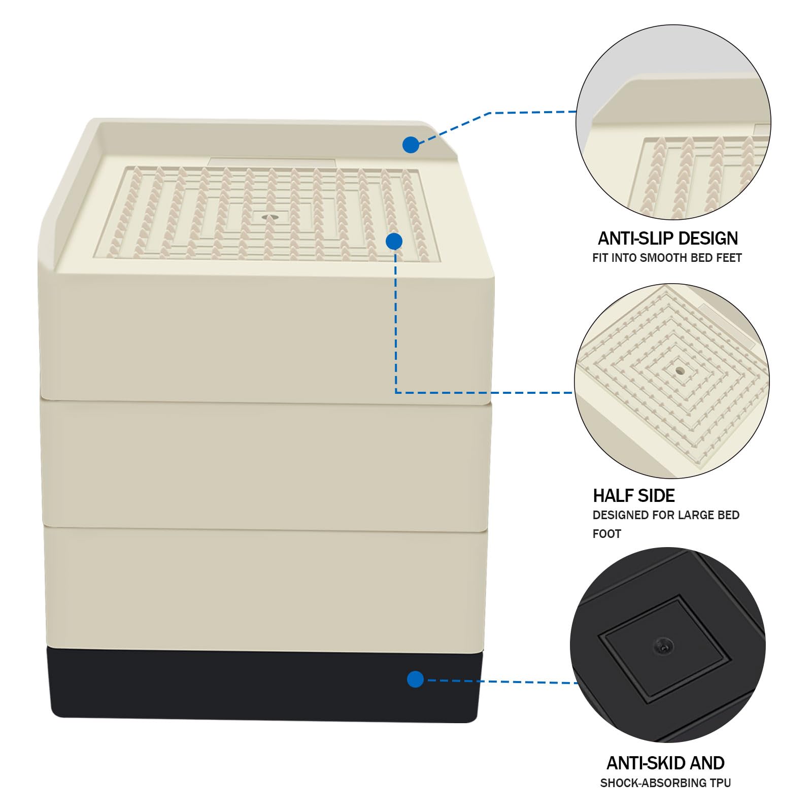 Annkut Bed Lifts Risers 4 Inch, Heavy Duty Furniture Elevator In Heights Of 1.5, 3 Or 4 Inch, Square Raising Blocks For Bed, Cou