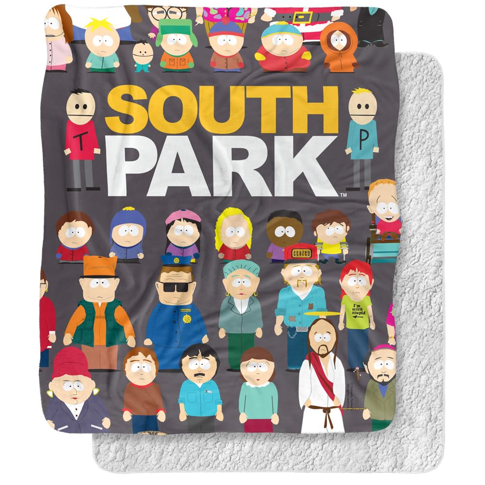 South Park Blanket, 50'X60', Full Cast Silky Touch Sherpa Back Super Soft Throw Blanket