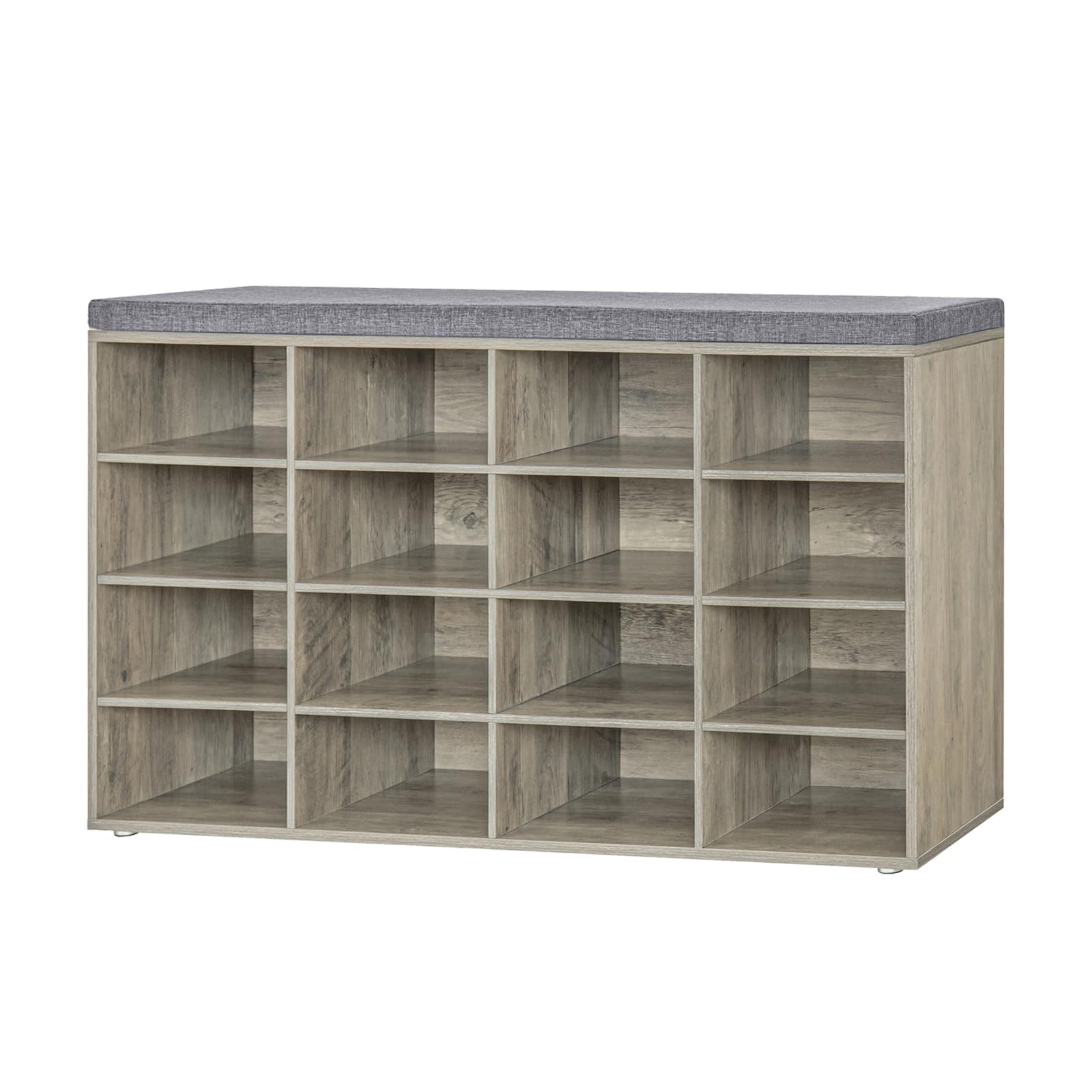 Dinzi Lvj Shoe Storage Bench With Cushion, 16-Cubby Shoe Rack, Adjustable Shelves, Multifunctional Shoe Organizer Bench For Entryway, Mudroom, Hallway, Living Room, Bedroom And Garage, Gray Wash