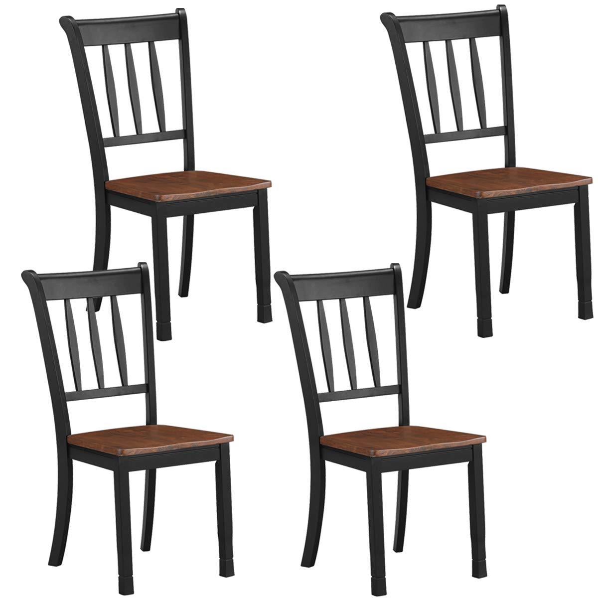 Giantex Wood Dining Chairs Set Of 4, Armless Kitchen Chairs W/Solid Rubber Wood Frame, Easy To Assemble Dining Side Chair, Farmhouse Dining Room Chairs