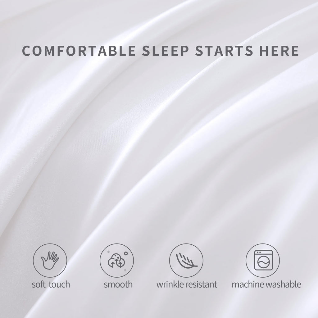 Candoury Satin Sheets Bed Set 4 Pcs, King Size Silky Bedding Set, Soft And Durable Pillowcase, Flat Sheet And Fitted Sheet, Hotel Luxury Bed Sheets Set(King, White)