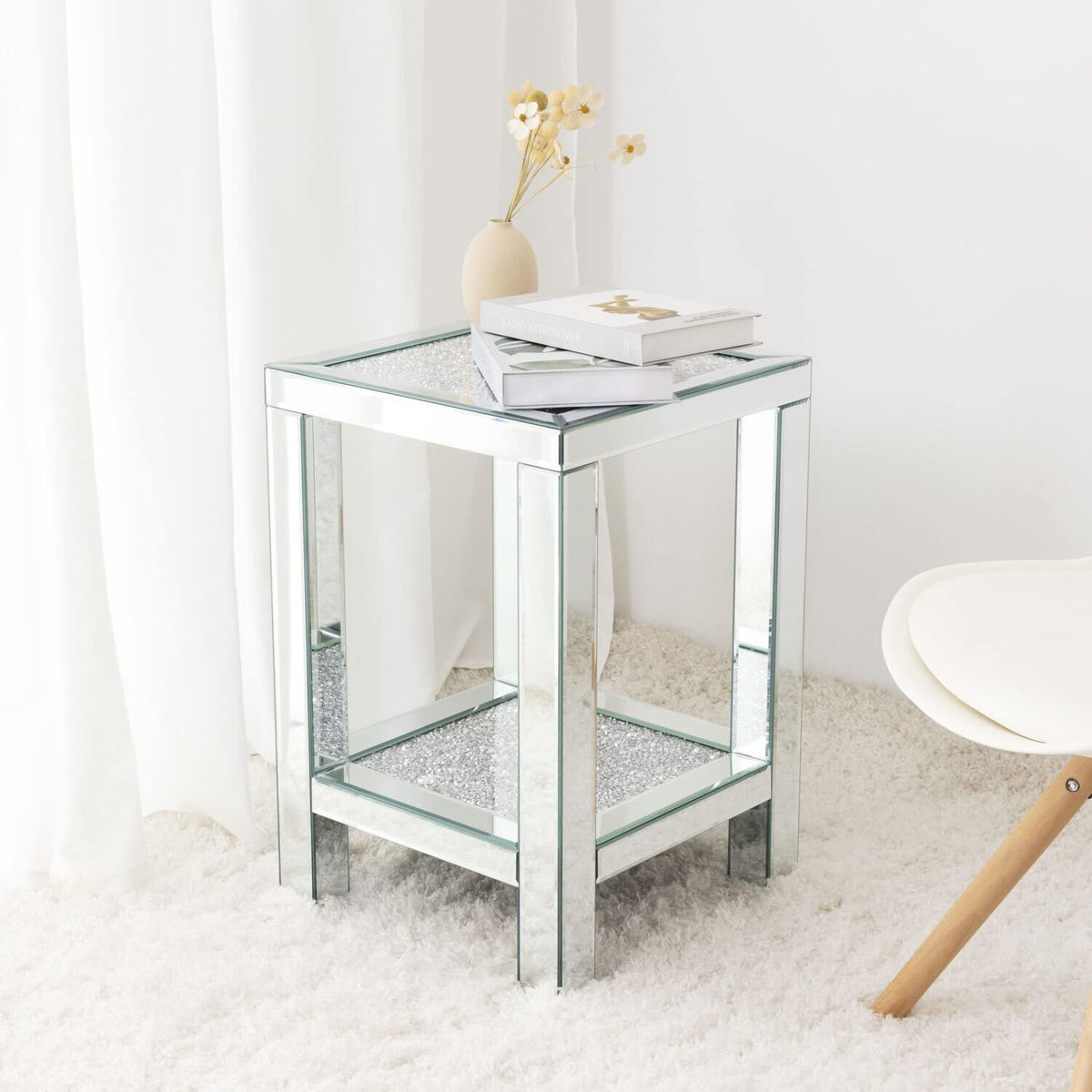 Better Home Products Mirrored Nightstand, Mirrored Bedside Table End Table Nightstand