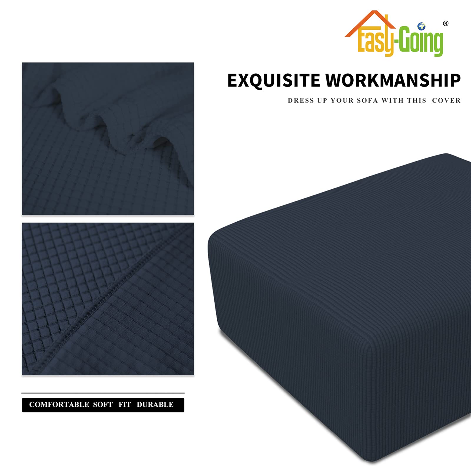 Easy-Going Stretch Square Ottoman Cover Folding Storage Stool Furniture Protector Soft Rectangle Slipcover With Elastic Bottom (30X30X15Inch, Dark Blue)