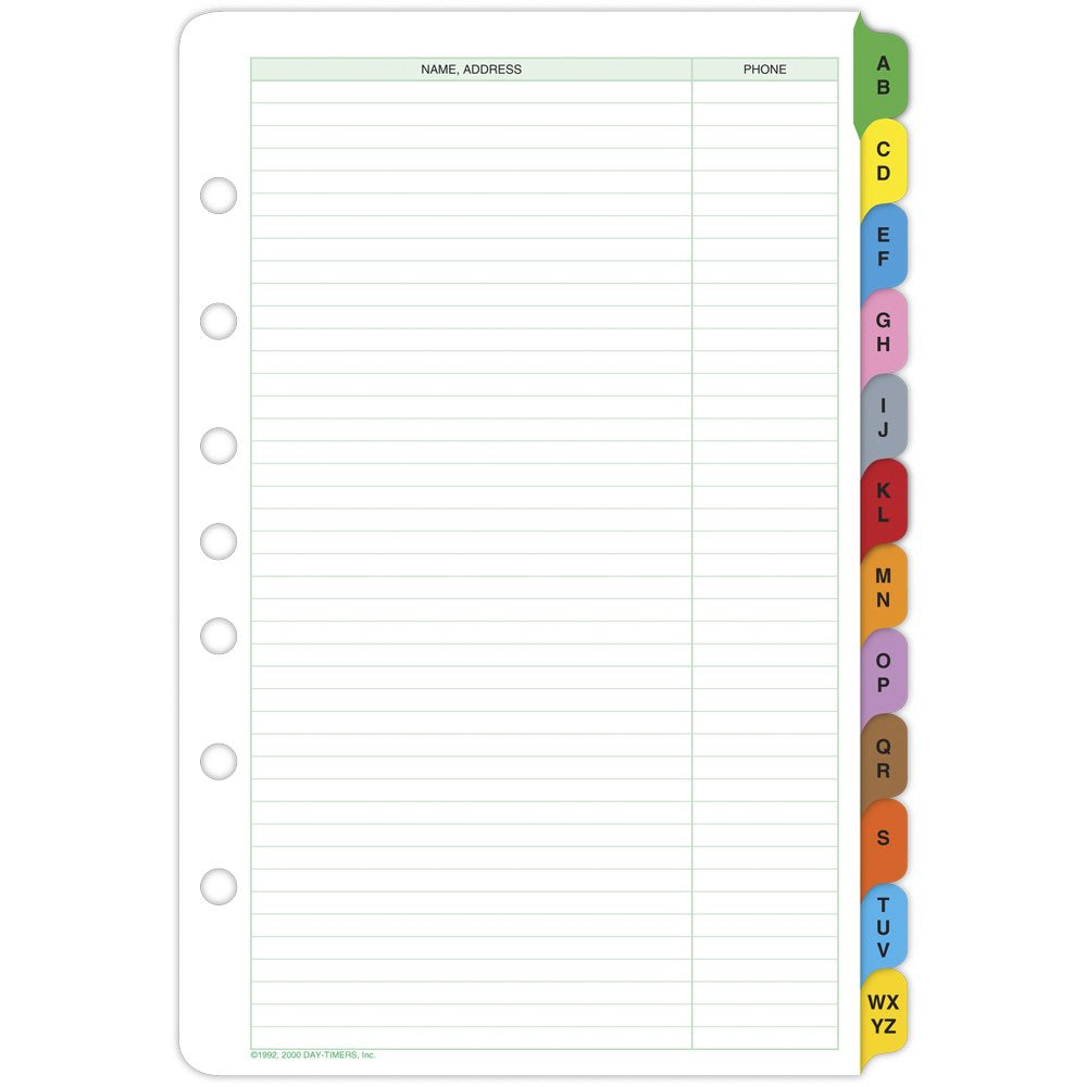 Day-Timer Desk Size Colored Address And Phone Directory Tabs, 5.5 X 8.5 Inches (92143)