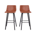 Flash Furniture Caleb Modern Commercial Barstools with Footrests - Cognac LeatherSoft -30 Inch - Black Matte Iron Frame - Armles