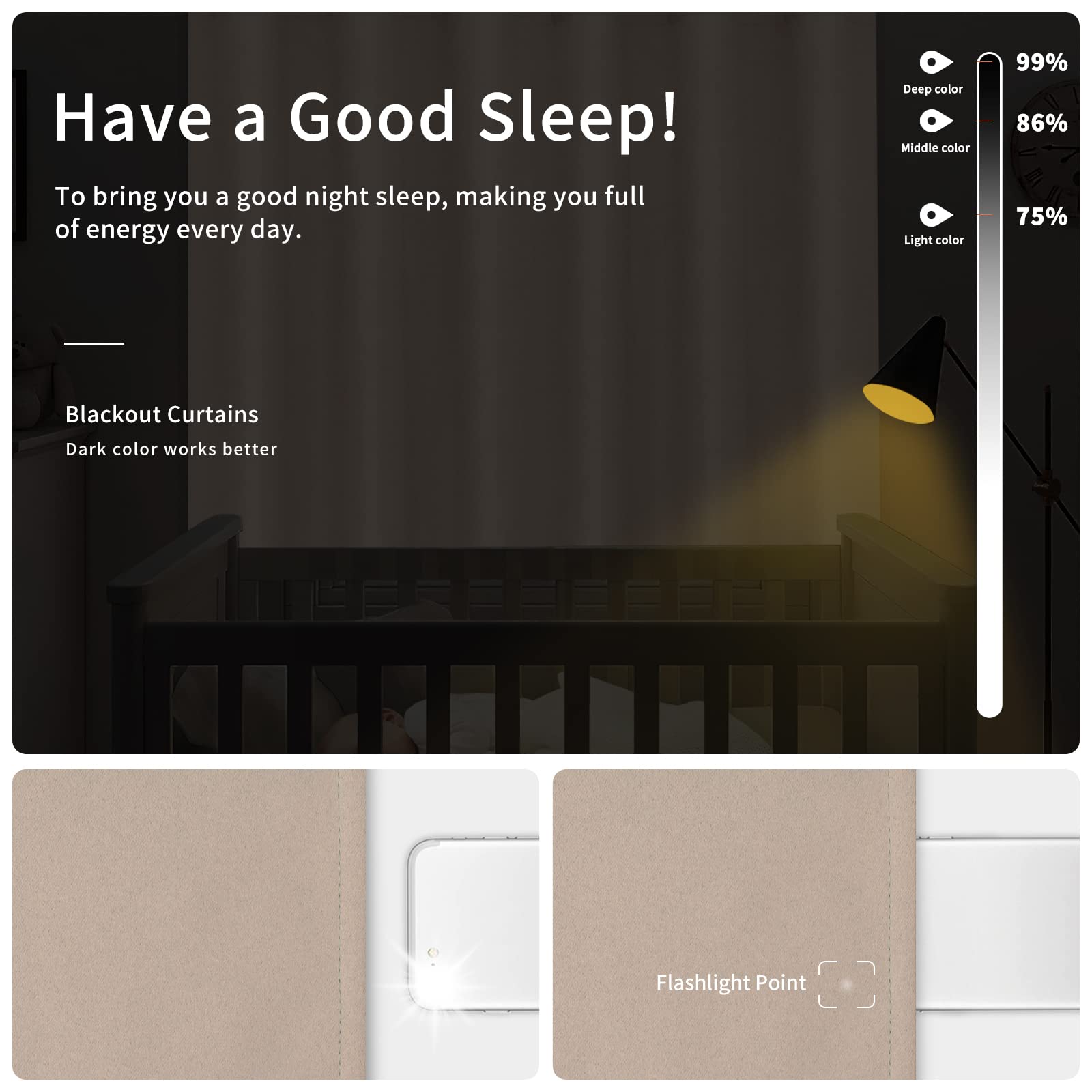 Easy-Going Blackout Curtains For Bedroom, Solid Thermal Insulated Grommet And Noise Reduction Window Drapes, Room Darkening Curtains For Living Room, 2 Panels(46X63 In, Beige)