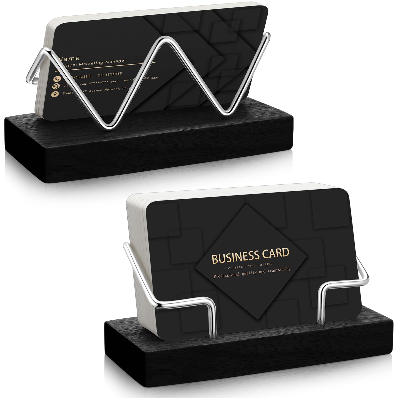 Amyhill 2 Pieces Wood Business Card Holder For Desk Wooden Business Card Display Stand Postcard Holder For Office Home Desktop (