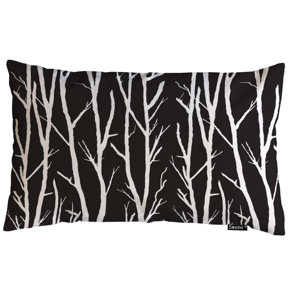 Swono Tree Throw Pillow Cover Abstract Tree In Black And White Cotton Linen Decorative Rectangular Pillowcase For Sofa And Bed C