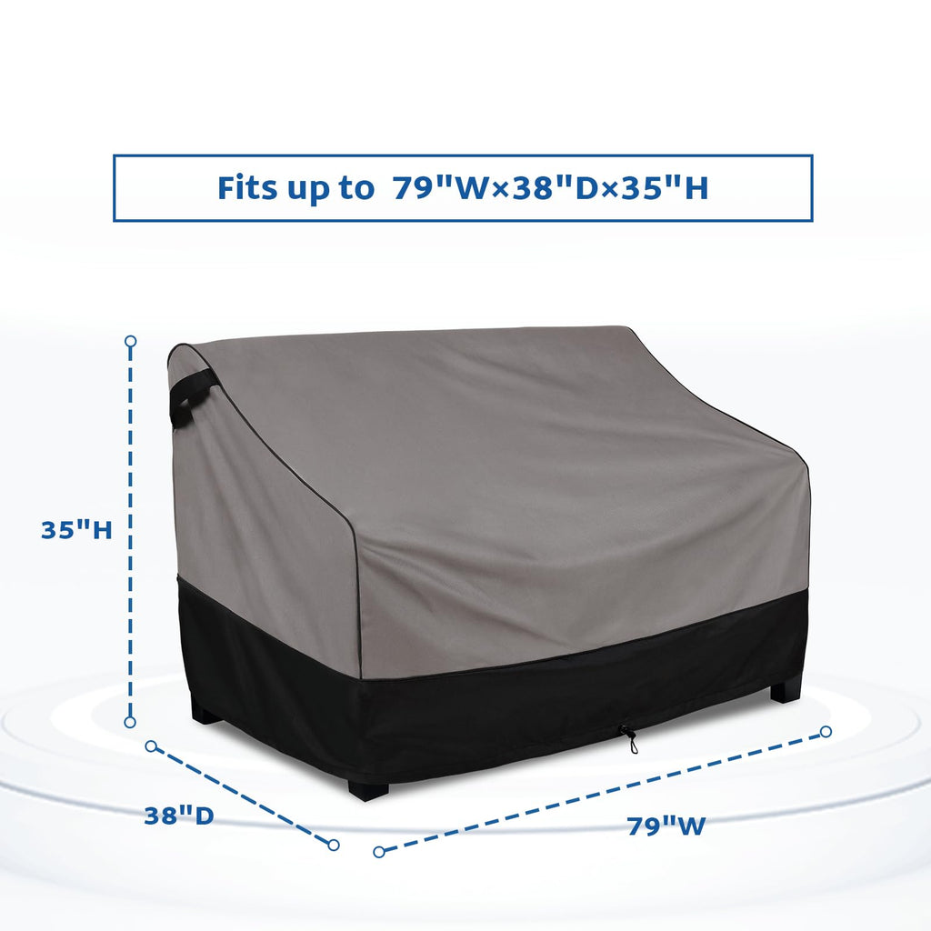 Forspark Patio Furniture Covers Waterproof, Outdoor 3-Seater Sofa Covers, Fits Up To 79 W X 38 D X 35 H Inches, Grey & Black