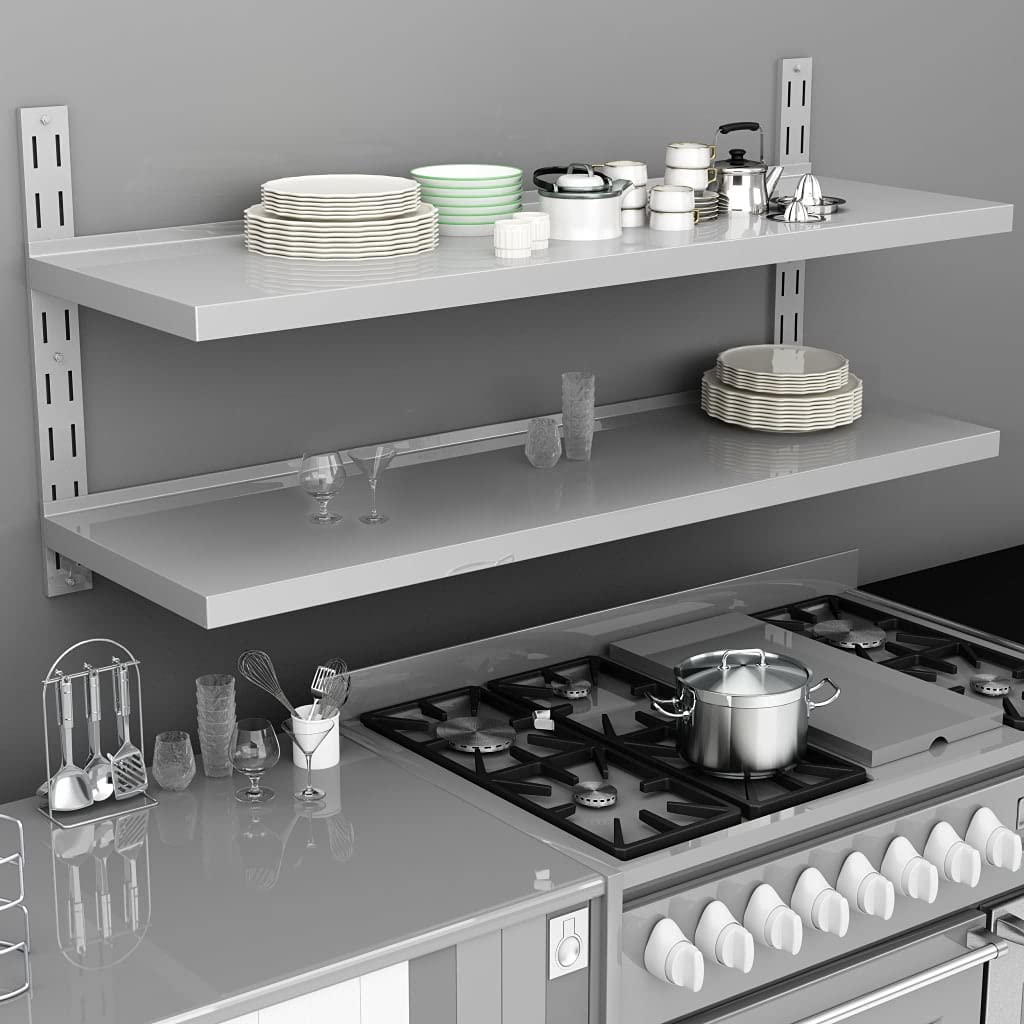SKM 2-Tier Floating Wall Shelf Stainless Steel 59.1&quot;x11.8&quot; -1049
