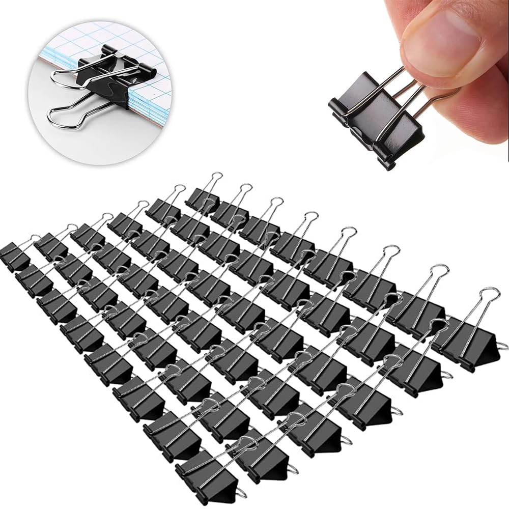 Small Binder Paper Clips 3/4 Inch Standard 19Mm, 144 Pack, Black, 0.75 Inch Fold Clamp, Capacity 0.31 Inch, Office Clips, Micro