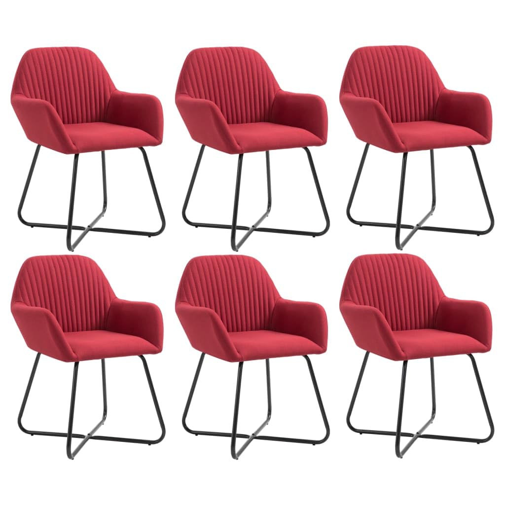 vidaXL Modern Dining Chairs with Armrests - Set of 6, Comfortable Fabric Seat, Powder-Coated Steel Legs, Stable and Durable Construction, Elegant Wine Red