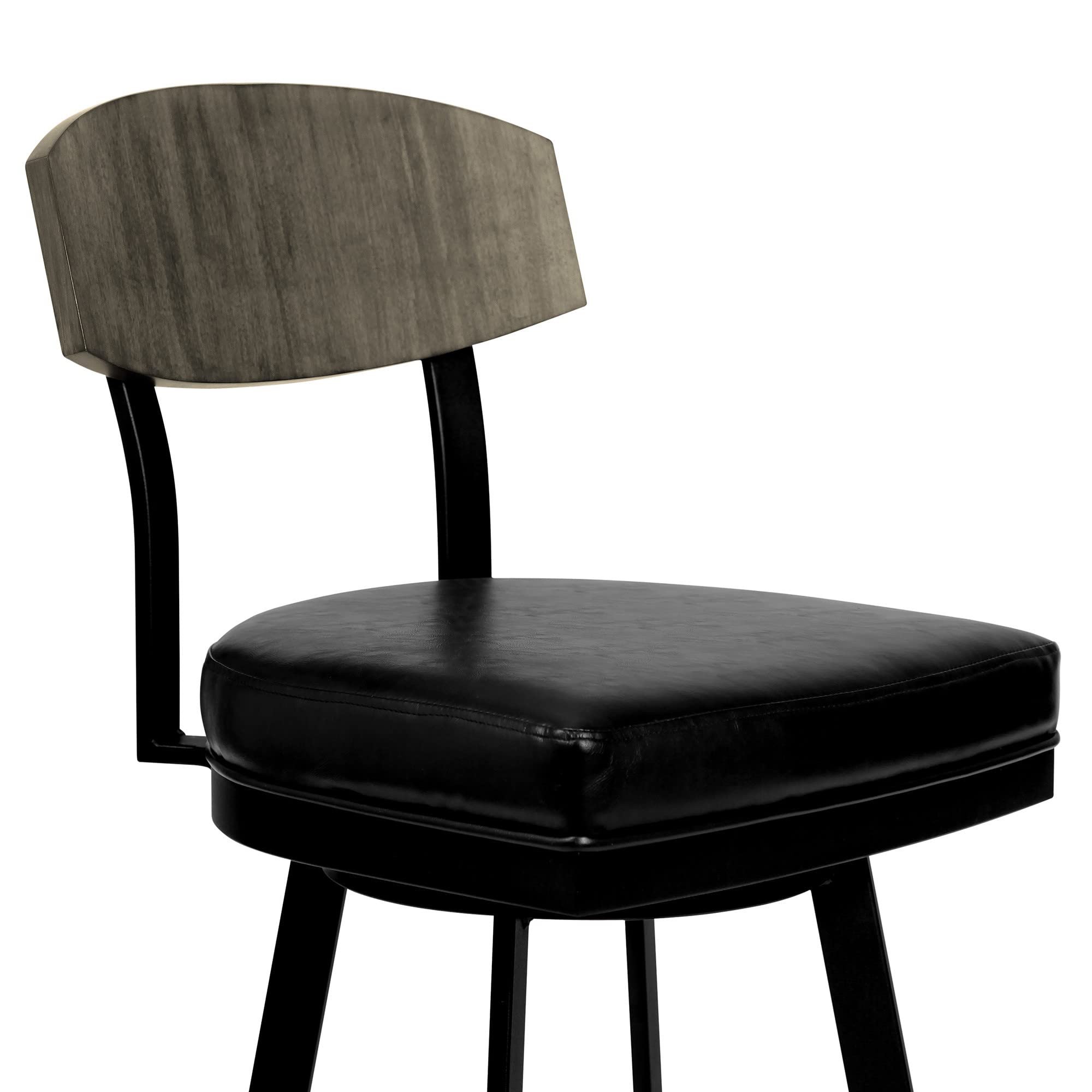 HomeRoots Vintage Black Faux Leather 30' Black Faux Leather Black Metal and Gray Walnut Open Back Swivel Bar Stool